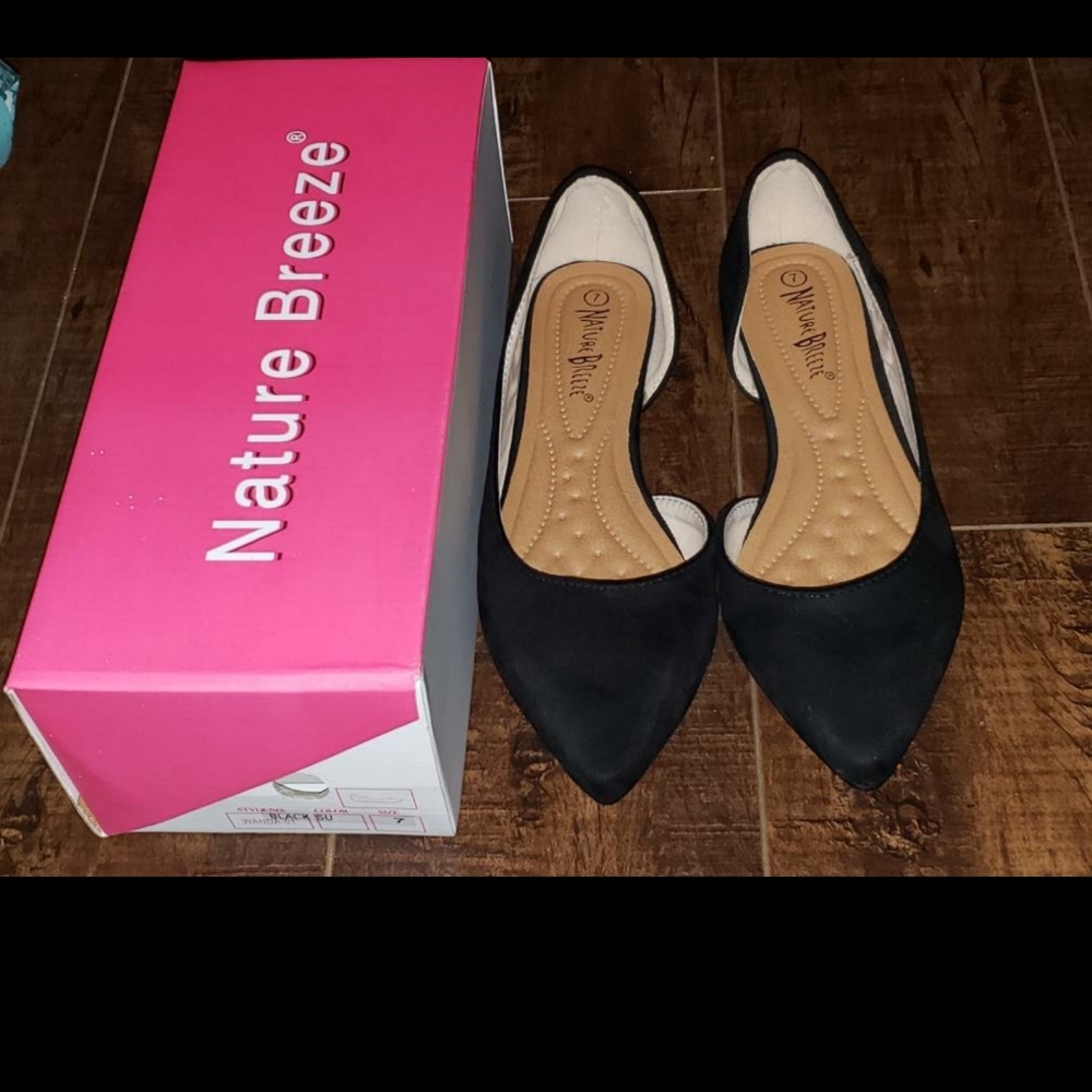 Nature Breeze Pointed Toe Black Faux Suede Flats